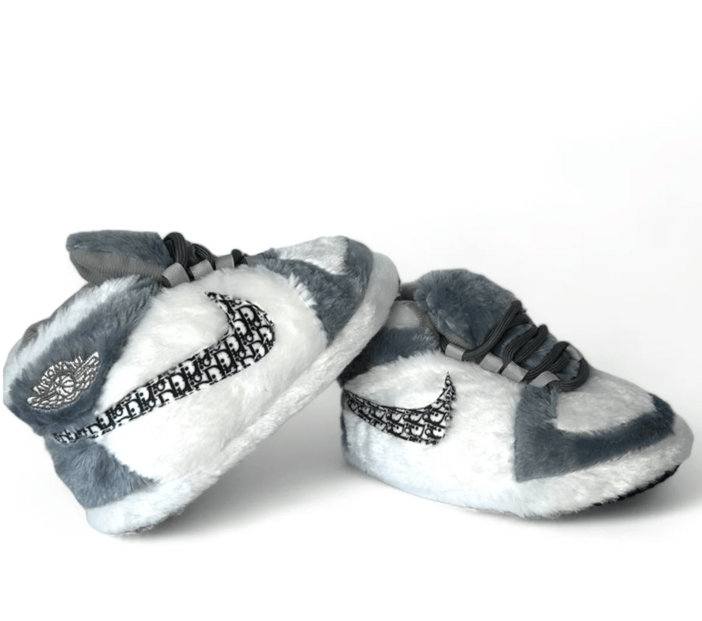 Gray Jordan 1 Dior unisex sneaker slippers for adults and kids combining style, comfort, and support
