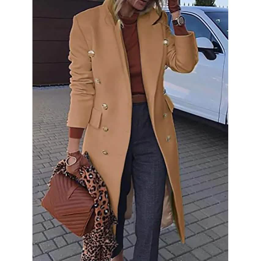 Women's casual jacket — warm regular fit long sleeve solid color coat