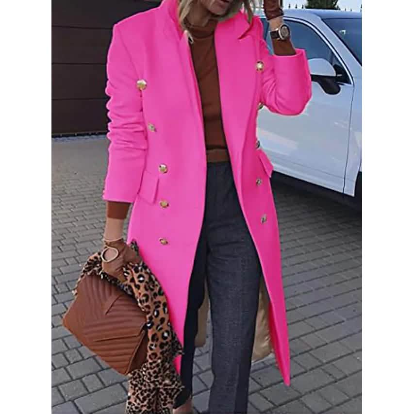 Women's casual jacket — warm regular fit long sleeve solid color coat