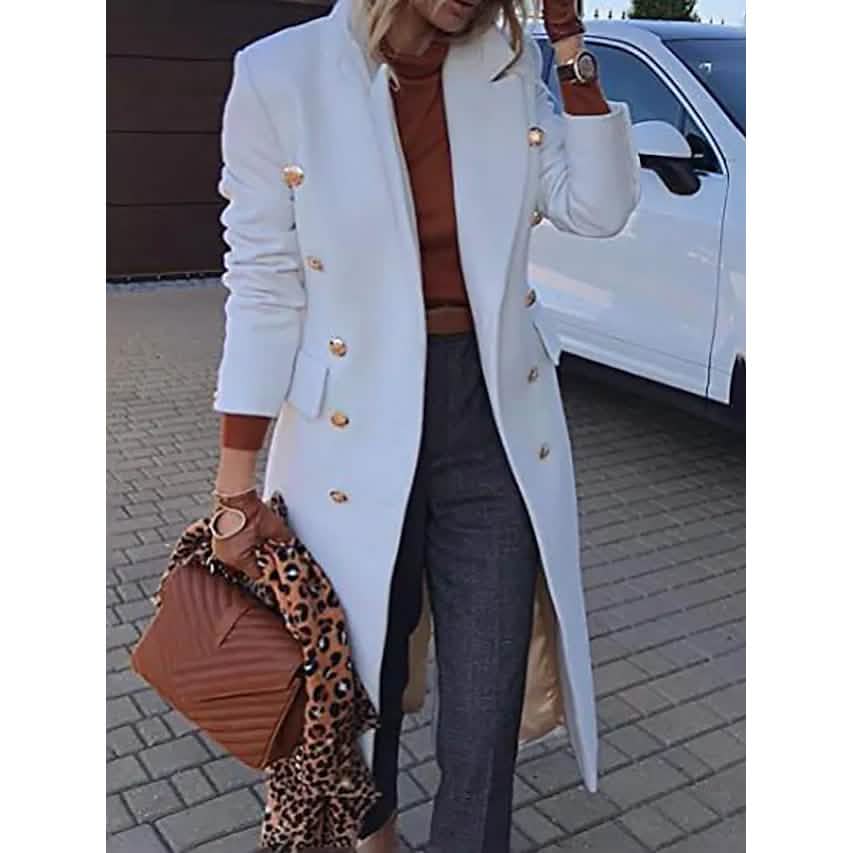 Women's casual jacket — warm regular fit long sleeve solid color coat