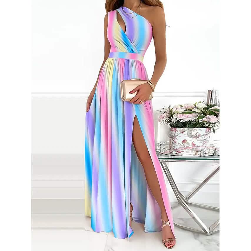 Women's Sleeveless One Shoulder Elegant Dress